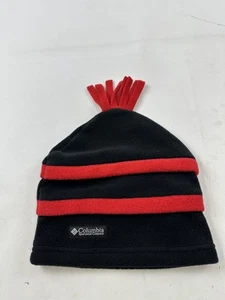 Columbia Hat Cap Fitted Youth Large XL Black Red Fleece Winter Tassel Warm - Picture 1 of 8