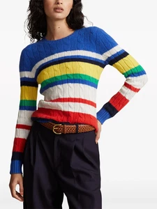 POLO RALPH LAUREN Striped Cable-Knit Cashmere Jumper Size Small £499 - Picture 1 of 4