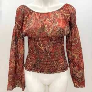 INC Baby doll Smocked Top Paisley Sequin Detail Cottagecore Whimsical Prairie - Picture 1 of 9