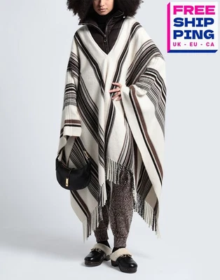 RRP€2410 CHLOE Cashmere & Silk Woven Poncho Coat One Size Down High Neck Fringes — 第 1/4 张图片