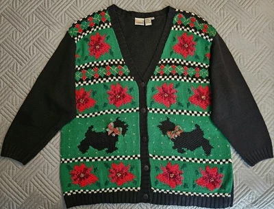 Suéter cárdigan cuello en V "Scottie Dog" vintage talla 2X HASTING & SMITH  Foto 1 de 4
