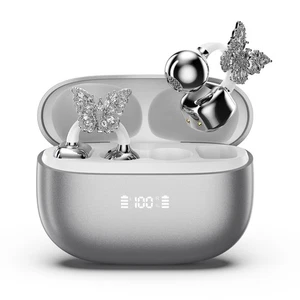 Bling Open Ear Clip On Earbuds with LED Display & Crystal Butterfly Earrings,... - Picture 1 of 7