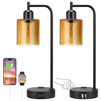 Industrial Touch Nightstand Lamps for Bedrooms Set of 2 - 3-Way C-Amber - Image 1 of 4