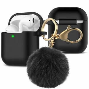 Cute Cover with Keychain Fur Ball For Apple AirPods 1/2/3 Silicone Charging Case - Picture 1 of 28