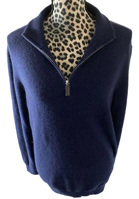 Suéter Tahari Para Hombre L 100% Cachemira Azul Classicore Pullover Cuello Cremallera  Foto 1 de 4