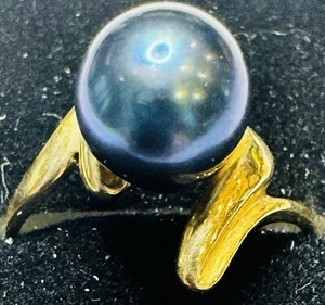 18K Gold Blue Pearl Ring - Picture 1 of 4