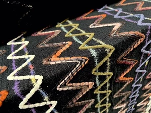 Wool Blend Embroidered Bouclé Fabric, Per Metre - Zig Zag Design - Black - Picture 1 of 3