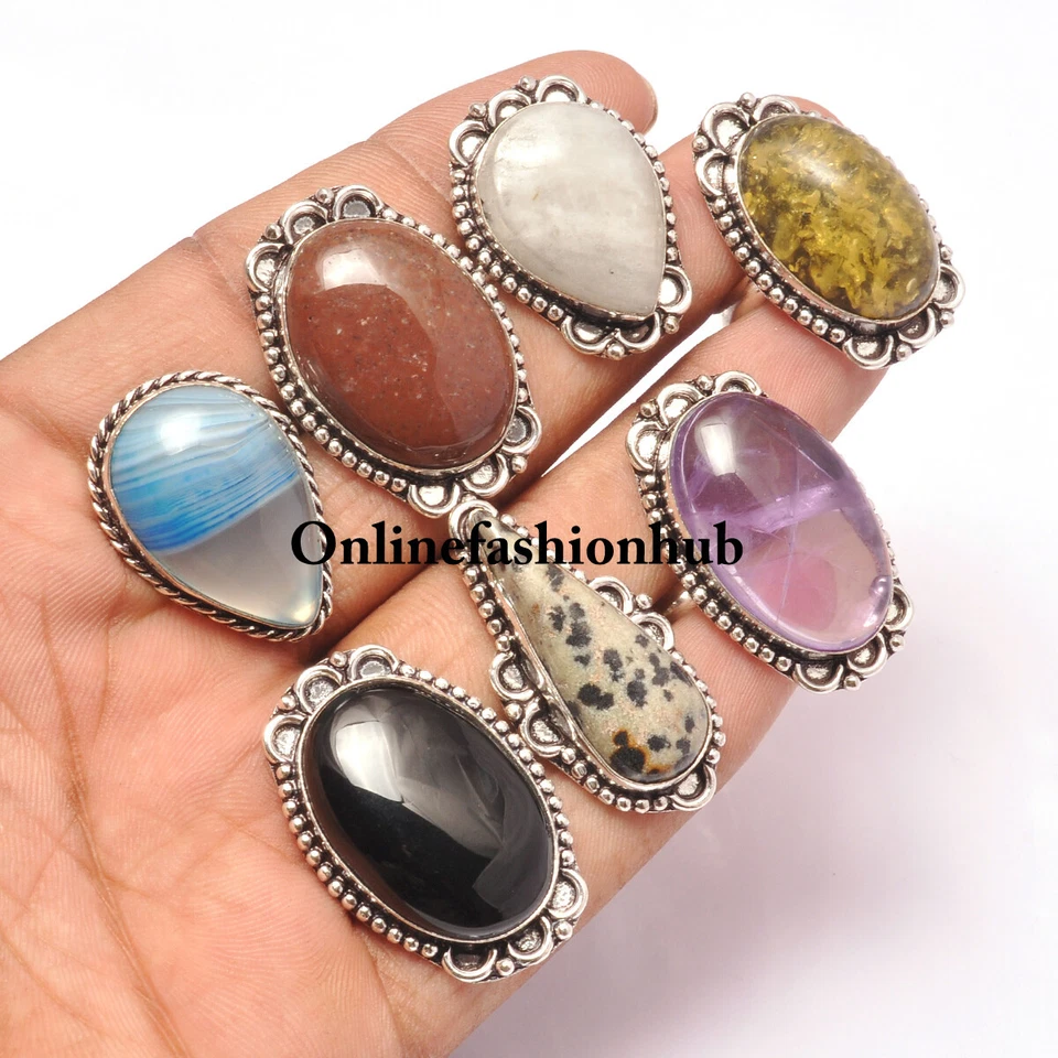 Amethyst & Mix Gemstone 925 Sterling Silver Plated Wholesale Lot Rings - Imagem 1 de 1