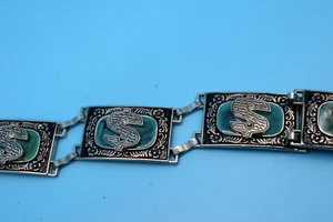 Dead Stock Leather and Metal Linked Money Dollar $ Belt Large 44"x1.5" Turquoise - Picture 1 of 5