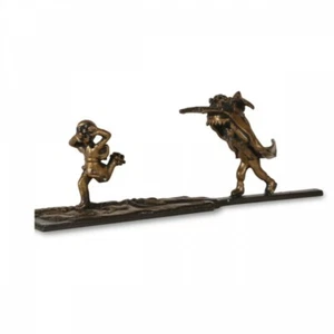 Bunchin Japanese Copper Paperweight Calligraphy Nakibeso Shishimai Motif Japan - Picture 1 of 4