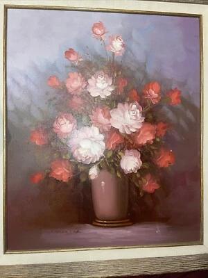 ROBERT COX ORIGINAL OIL ON CANVAS FLOWERS IN VASE LARGE PAINTING FRAMED - Image 1 of 4