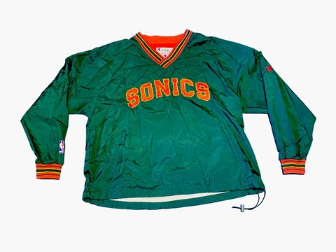 Vintage Seattle Supersonics Champion Pullover Jacket XL Warm up Shooting Shirt Cover