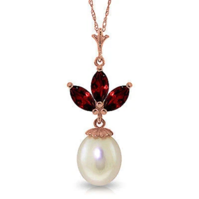 Brand New 14K Solid Rose gold 18" fine Necklace w pearl & Garnets - Image 1 of 4