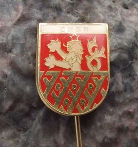 Cheb Eger City Crest Coat of Arms Heraldic Rampant Lion Shield Pin Badge - Picture 1 of 2