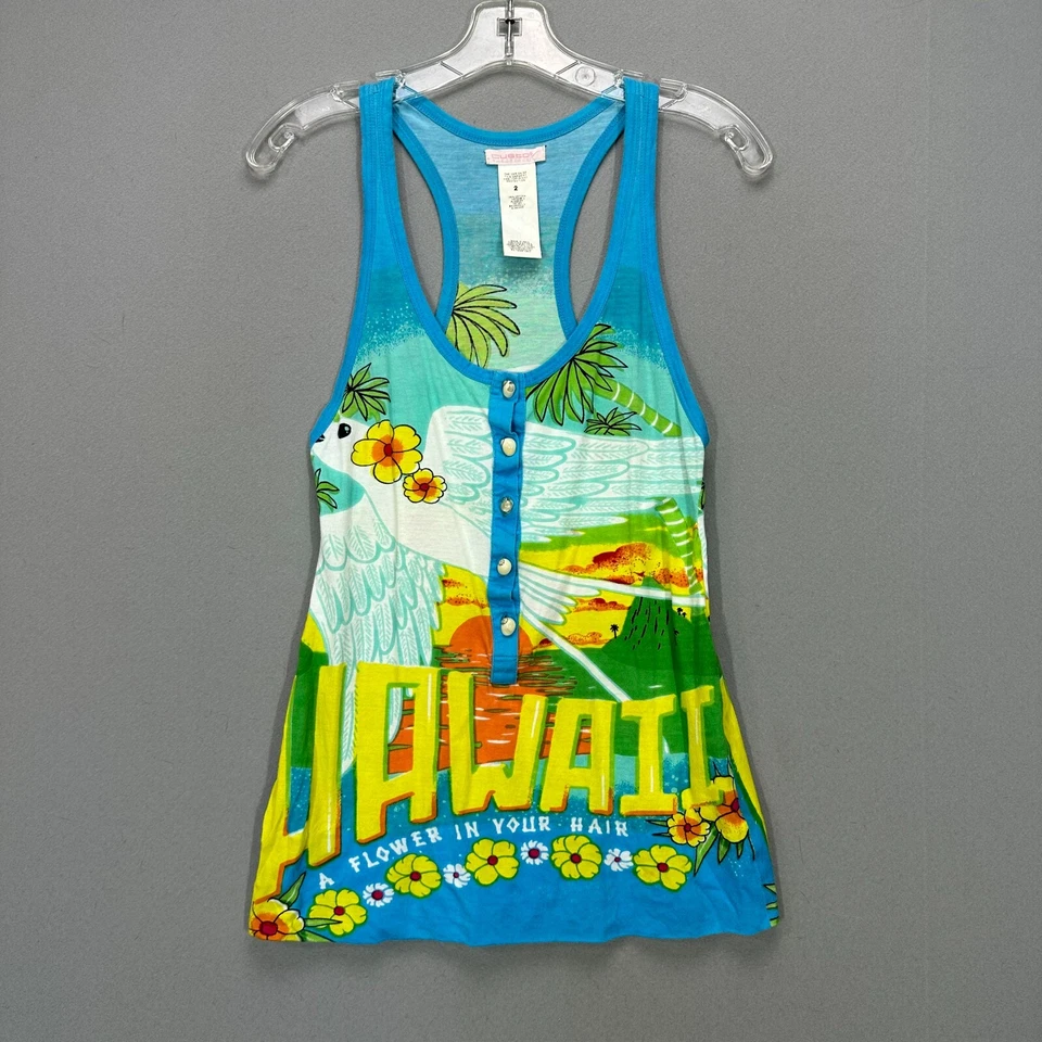 Camiseta sin mangas Custo Barcelona para mujer talla 2 Hawaii conchas marinas playa surf Y2K años 90 de colección Foto 1 de 4