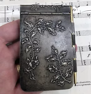 Large Antique French Art Nouveau Silver Plated Dance Card Holly Plane Tree c1900 - Picture 1 of 4