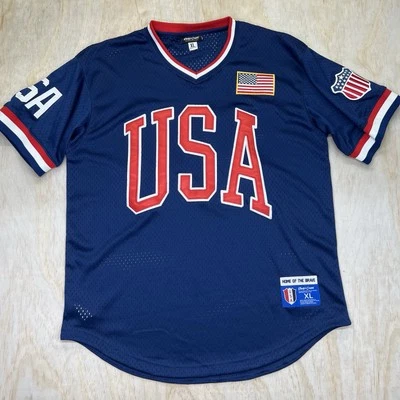 NEW No Tags XL USA Rings & Crwns Country Pride V-Neck Mesh Baseball Jersey - Image 1 of 4