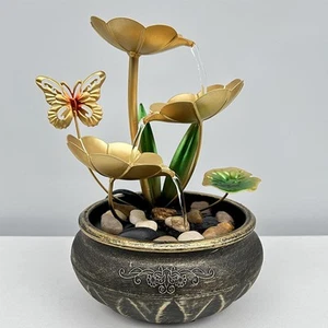 Metal Tabletop Fountain Lotus Leaf Relaxation Fountains Desktop Small Waterfa... - Picture 1 of 7