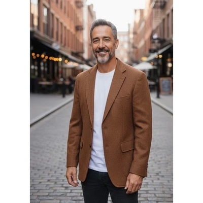 Blazer Abrigo Deportivo Haspel 46L Camelhair Para Hombre Marrón Clásico A Medida Foto 1 de 4