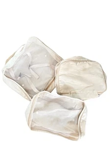 3er Set Kompressions-Packwürfel Reise für Koffer, komprimierbares Netz beige - Bild 1 von 7