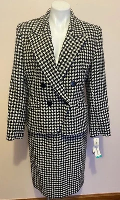 NWT Deadstock VTG JH Collectible Black Ivory Houndstooth Skirt Suit Wool Blnd 12 - Image 1 of 4