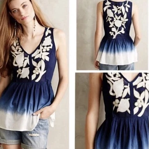 Anthropologie Floreat Dip Dyed Peplum Tank Embroidered V-Neck Sleeveless XS - Picture 1 of 12
