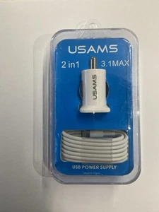 USAMS Dual Ports Car Charger Plug &1M USB Data Cable For iPhone - Picture 1 of 6