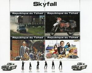 Chad James Bond Stamps 2020 CTO Skyfall Daniel Craig Motorcycles Movies 4v MS