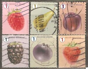 Bélgica: selección de 6 sellos usados del juego, Frutas y bayas, 2018,...
