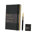 A5 Lined Leather Journal And Pen Set, Hardcover Notebook With Pen, 160 Black