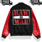 Raw is War Retro Black/Red Varsity Full-Snap Wool Body & Leather Sleeves Jacket