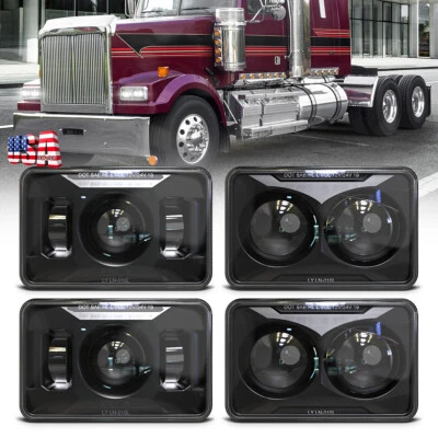 Fit for Western Star 4900ex 2002-2023 4PCS Super Bright 4x6" LED Headlight HI-LO - Image 1 of 4