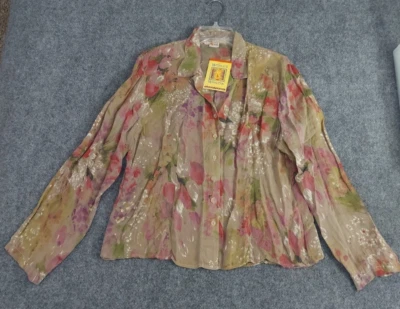 Tianello Blouse Womens Large Muliticolor Pink Floral Button Up Stretch Diane - Image 1 of 4