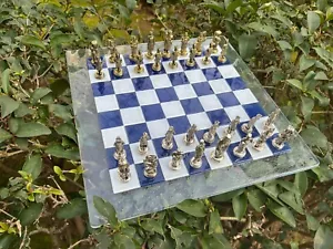 Glass Chess Set w\ Handmade Warrior Chess Pieces - Unique Chessboard - Game Gift - Picture 1 of 9