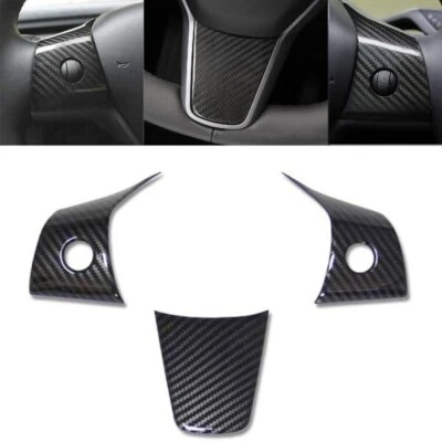New FOR TESLA MODEL 3 Y CARBON FIBER CAR STEERING WHEEL COVER TRIM ACCESSORIES Foto 1 de 4