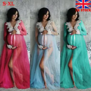 Pregnant Women's Lace Maternity Dress Maxi Gown Photography Photo Shoot Clothes - Picture 1 of 12