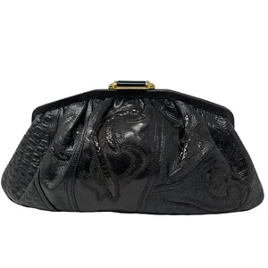 Sharif USA black Leather Patch work Handbag Purse Excellent framed vintage 90s - Picture 1 of 9
