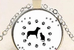 DOG CAT PAW PRINTS PET crystal pendant SILVER 20" necklace man woman - Picture 1 of 7