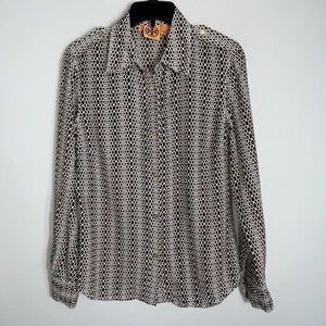 Tory Burch Knopfleiste 100 % Seide Bluse Top Shirt-hellbraun-langarm-Größe 8 - Bild 1 von 9