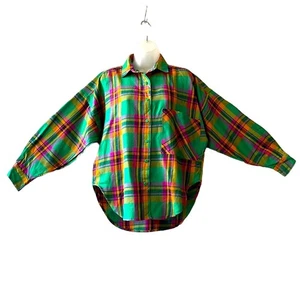 VINTAGE 1980’s Dead Stock Pinot Noìr Oversized Plaid Blouse Size Small - Picture 1 of 7