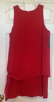 NWT TAHARI ASL Red Sleeveless Shift Dress Size 12 Asymmetric Chiffon Overlay Zip - Image 1 of 4