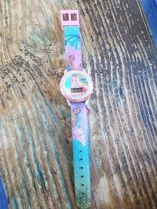 Barbie Mermaid Flashing LCD Girl's Watch Age 6+ Pink Purple Aqua Green Mattel 24 - Picture 1 of 11