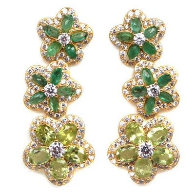 925 Sterling Silver 2 x 3 MM. Green Peridot, Emerald & Cubic Zirconia Earrings - Image 1 of 4