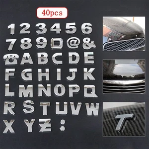 40pcs ABS Chrome Car Sticker Letter Alphabet Number Emblem Set 28MM Small Size - Bild 1 von 12