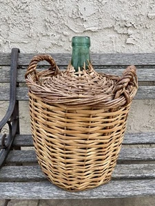 Antique Wicker-Covered Green Glass Demijohn Carboy – V. Ayelense, 15” Lamp Base - Picture 1 of 11