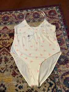 Neu mit Etikett Forever 21 einteiliger Body mit Spitzenbesatz Schlittschuhdruck XL - Bild 1 von 16