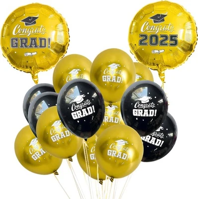 Juego de globos de graduación 2025 - lámina dorada y negra de 18" y látex de 12" con cintas para Foto 1 de 4