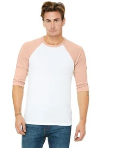 Bella Canvas 3200 Unisex 3/4-Sleeve Baseball T-Shirt Peach / White NEW SM Small - Picture 1 of 1