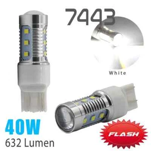2x 7443 7440 LED Strobe Flash Brake Stop Tail Parking Light Bulbs 6000K White - Bild 1 von 4