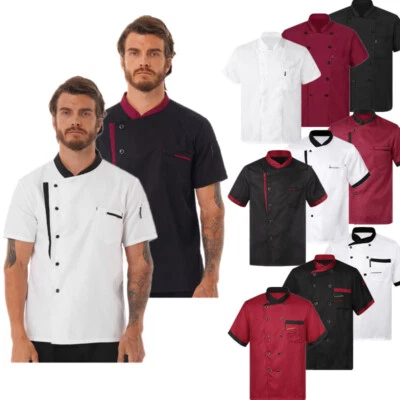 Men Unisex Chef Jacket Cooking Coat Short Sleeve Button Down Kitchen Top Uniform - Image 1 of 2